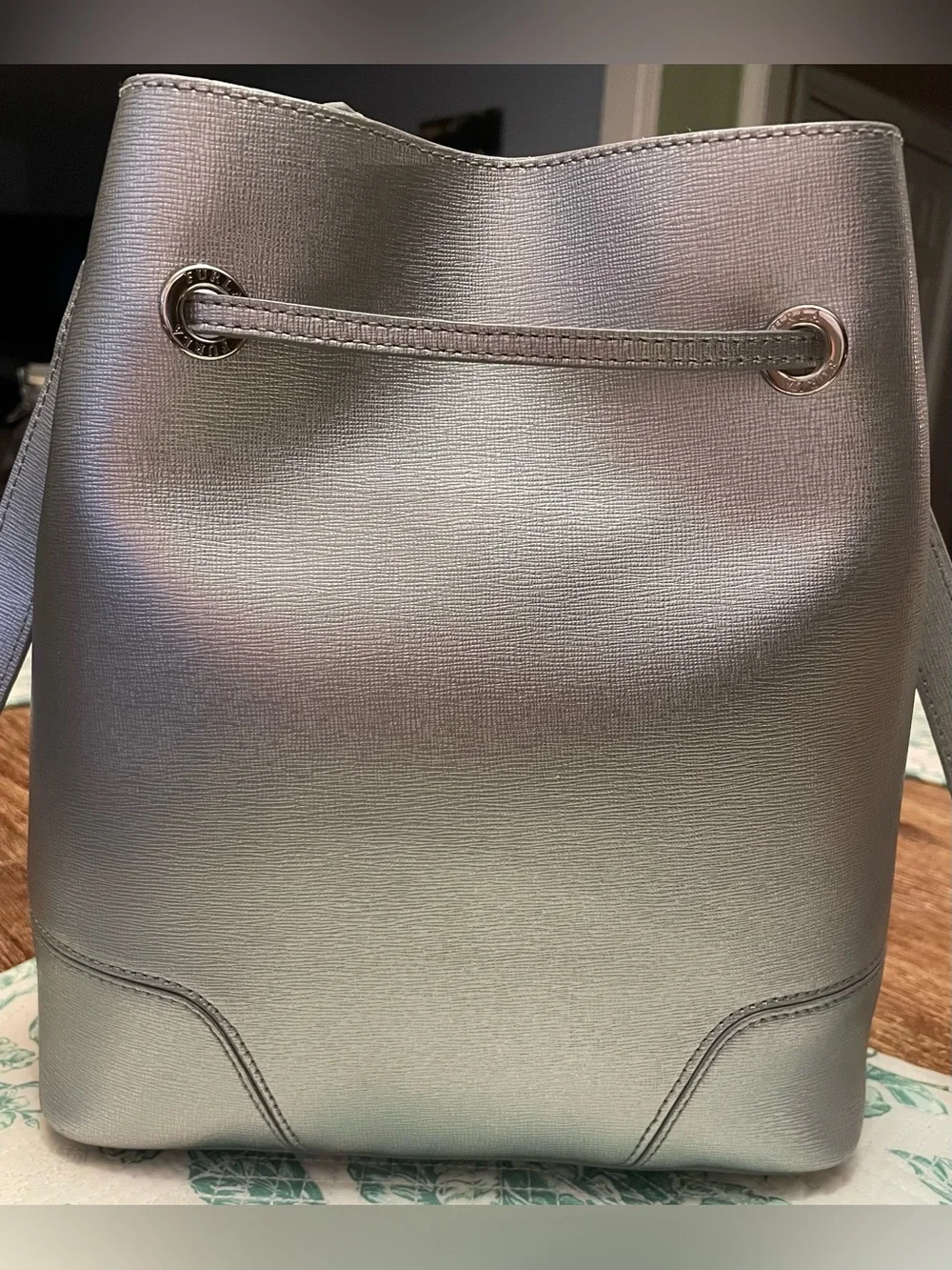 Furla Silver Drawstring Bucket Bag